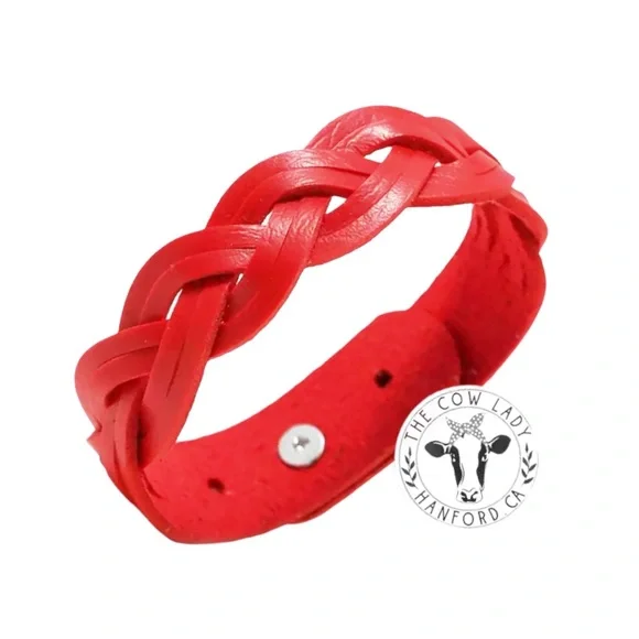 Red Genuine Leather Braided Western Cowgirl Cuff Adjustable Women’s Bracelet NEW - Picture 2 of 6